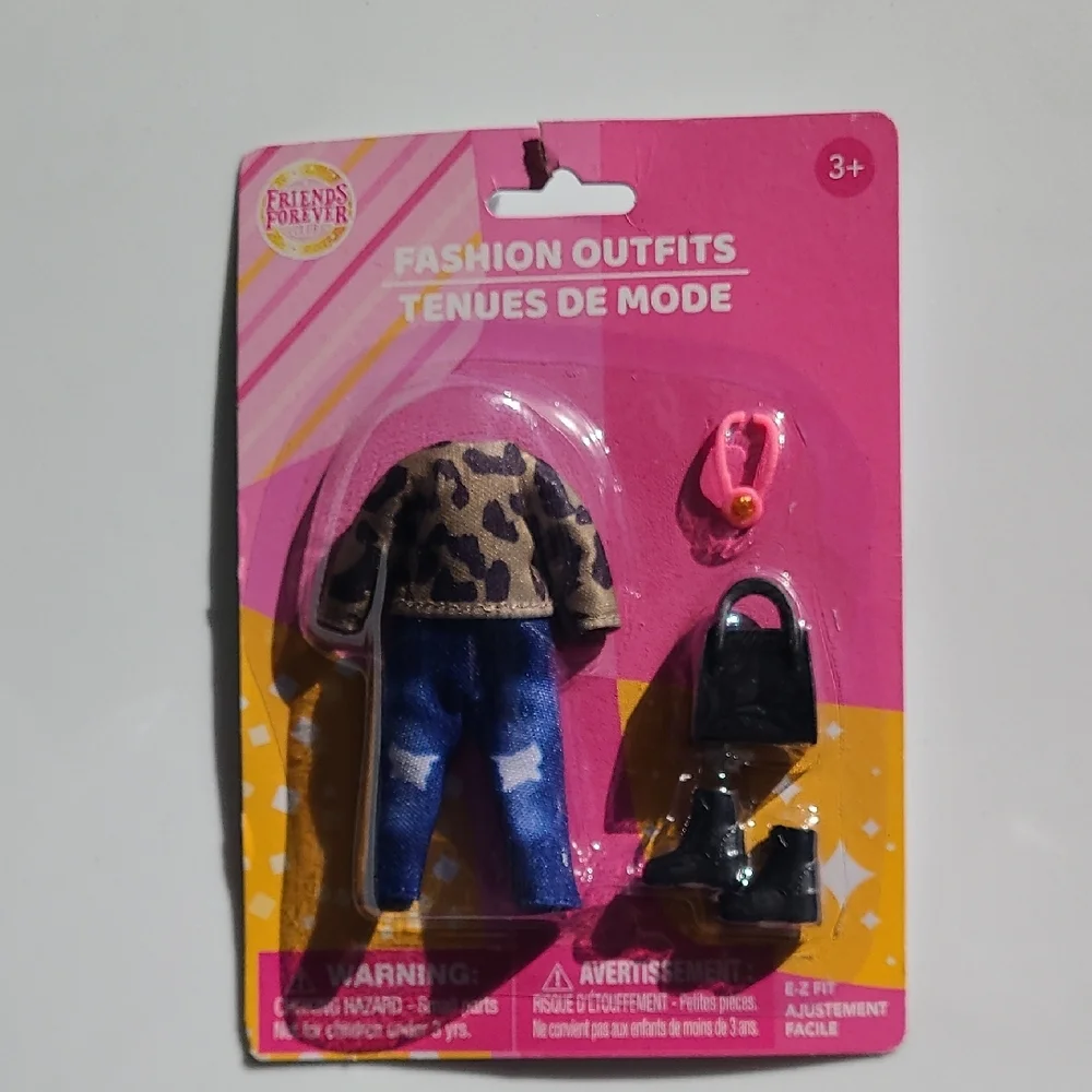 Fashion Outfit Set for Kids‎ - Leopard Print Top Jeans Boots Purse Necklace